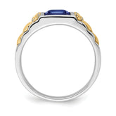 14k Two-tone Created Sapphire and Diamond Mens Ring